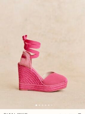 Sezane Fuchsia Pink Espadrille Wedge Ankle Tie Sandals